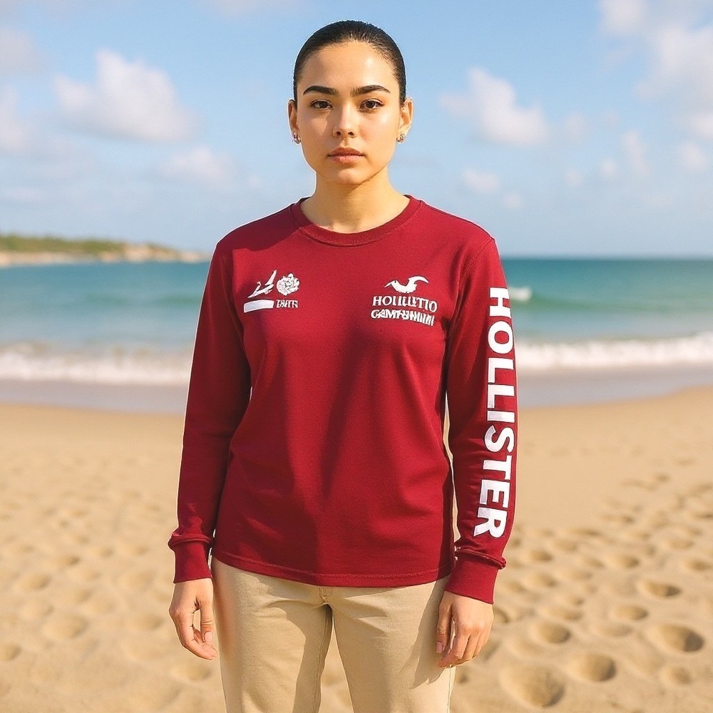 Hollister Womens Red Graphic Tee Largeā Long Sleeve Retro Grunge Streetwear Y2K